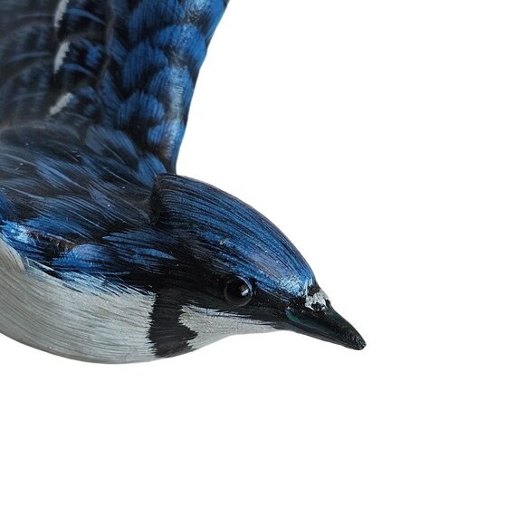 Handcrafted Blue Jay Bird Figurine On Wooden Base - Picture 8 of 12